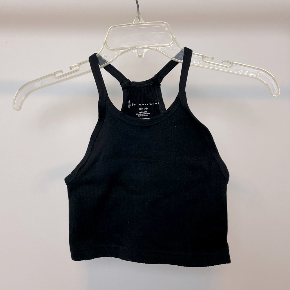 Free People FP Movement Happiness Runs Crop Tank, Ribbed, Black, Size XS/S